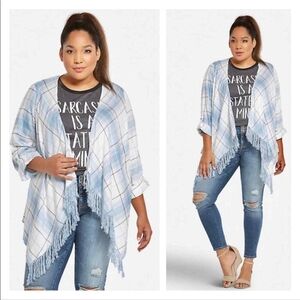 Torrid Fringe Plaid Cardigan